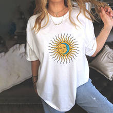 Женская футболка в стиле Харадзюку, винтажная модная футболка с принтом Солнца и Луны, женская летняя готическая одежда, футболка # T1G 2024 - купить недорого