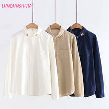 LUNDUNSHIJIA 3 Colors 2019 Autumn Loose Shirts Fashion Bus Embroidery Blouse Long Sleeve Warm Corduroy Blouses Women Tops 2024 - buy cheap