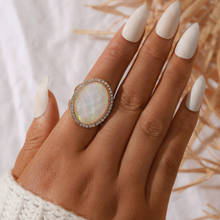 HuaTang Vintage Big Oval Opal Finger Ring for Women Geometric Rhinestone Joint Knuckle Ring Female Fashion Party Jewelry Anillos 2024 - buy cheap