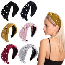 Novidade moda venda escaldante arco cruz feminino acessórios de cabelo faixa de cabeça de pérolas de simulação 2024 - compre barato