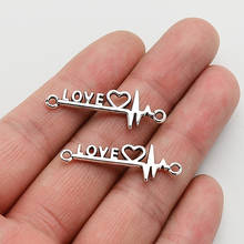 25pcs/lot--34x12mm,Heartbeat Connector Love Wave Charms ,Antique Silver Plated Pendant,DIY Jewellery Making Finding Supplies 2024 - buy cheap