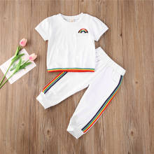 Conjunto de roupas 1-5 anos, moda infantil, bebês, meninas, estampa de arco-íris, manga curta, camisetas + calças compridas, 2 peças 2024 - compre barato