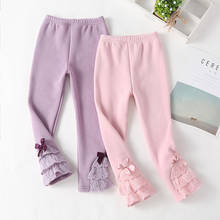 Princess Warm Straight Lace Pencil Pants for 2-10years Kids Pink Purple Cute Legging Girls Fleece Leggings for Winter Spring 2024 - buy cheap