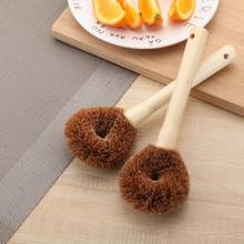 Натуральный кокосовый коричневый антипригарный из дерева, с длинной ручкой для мытья посуды, щетка для мытья посуды, можно подвесить 2024 - купить недорого