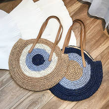 2021 Women Round Straw Beach Bag Handmade Woven Shoulder Bag Raffia circle Rattan bags Bohemian Summer Vacation Casual Bags 2024 - buy cheap