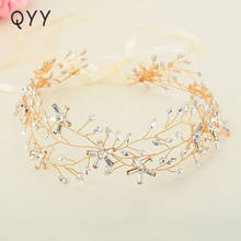 QYY Floral Wedding Headbands Handmade Boho Austrian Crystal Women Hair Vine Gold Tiaras and Crowns 2024 - buy cheap