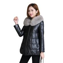 Women 2019 Winter New Fur Cotton Coat Imitation Fox Collar Down Jacket Female Casual Faux Pu Leather Fashion Warm Outerwear T87 2024 - buy cheap