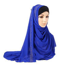 72*175cm Muslim Bubble Chiffon Hijab Scarf For Women Beading Headscarf Hijabs Femme Musulman Diamond Plain Headwraps Shawls 2024 - buy cheap