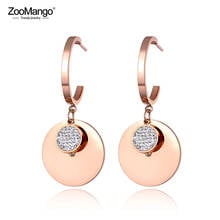 ZooMango New Stainless Steel Rose Gold Drilling Disc Earrings Bohemia Clay Shiny Rhinestone Creative Jewelry For Women ZE19104 2024 - buy cheap