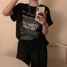 Camiseta estampada feminina, camiseta para mulheres, de manga curta com estampa de letras pretas 2024 - compre barato