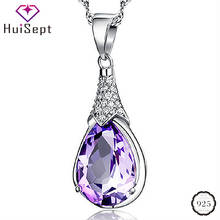 HuiSept Elegant Silver 925 Necklace for Women Water Drop Amethyst Zircon Gemstones Pendant Jewelry Accessories Wedding Wholesale 2024 - buy cheap