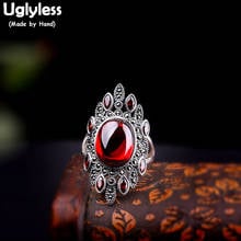 Uglyless Sexy Exotic Garnet Red Gemstones Rings for Women Exaggerated Wide Open Rings 925 Silver Floral Marcasite Jewelry R803 2024 - buy cheap