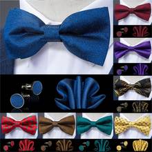 Fashion Men's Bowtie Navy Blue Solid Paisley High Quality Silk Jacquard Wedding Bowtie for Men Fromal Butterfly Bowtie Cufflink 2024 - buy cheap