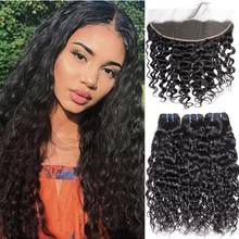 Alibele Water Wave Bundles With Lace Frontal Human Hair Brazilian 3 Bundles With Frontal Closure Hair Remy Hair Extensions 2024 - buy cheap