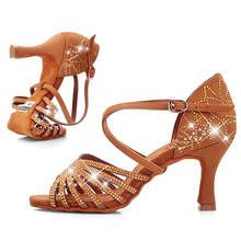 USHINE BD211 heel 7.5cm silk satin quality Latin dance shoes champagne shoes Rhinestone color Salsa Latin dance shoes woman 2024 - buy cheap