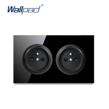 Wallpad L6 Double French Socket Electric Outlet 146 Type Power Outlet Black Tempered Glass Panel 2024 - buy cheap