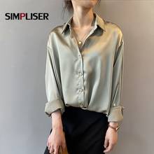 Elegant Women Satin Blouses Turn Down Collar Long Sleeve Womens Tops Boho Shirts Blusas Roupa Feminina Lady Clothes Black Green 2024 - buy cheap
