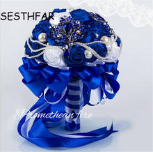 Crystal Royal Blue Flower  Wedding Bouquet Luxury Sliver Rhinestone Wedding Flowers Bridal Bouquets Ramos De Novia 2024 - buy cheap