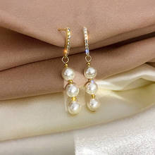 RAMOS-pendientes de boda con colgante de perlas para mujer, Color dorado, CZ, elegante, novia, regalos de joyería 2024 - compra barato