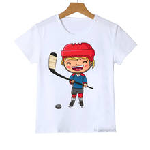 Детская одежда, летняя футболка для мальчиков и девочек, детская футболка с забавным мультяшным принтом хоккея, детская одежда, Повседневный хлопковый Белый детский топ 2024 - купить недорого