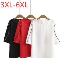 New 2021 Ladies Summer Plus Size Tops For Women Large Blouse Short Sleeve Loose White Chiffon Red O-neck Shirt 3XL 4XL 5XL 6XL 2024 - buy cheap