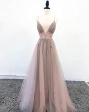 Spaghetti Straps Prom Dresses Sleeveless Beading Evening Dress Long Vestido Longo A Line Formal Party Gowns Tulle 2024 - buy cheap