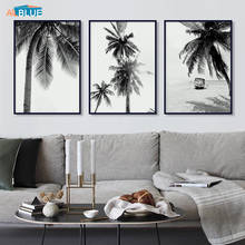 Palmeira Tropical Folha Poster Canvas Arte Da Parede Preto Branco Praia Paisagem Parede Pictures For Living Room Home Decor 2024 - compre barato