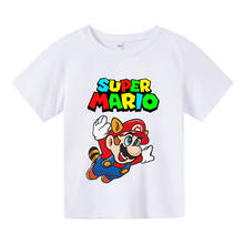 Забавные детские футболки из чистого хлопка с рисунком Супер Марио, детская повседневная одежда, топы для малышей, пришли футболки для мальчиков и девочек 2024 - купить недорого