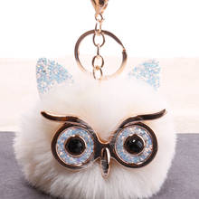 Big Eyed Owl Pompom Keychain Fluffy Fake Rabbit Fur Ball Owl Women Bag Pendant Jewelry Accessories Plush Keychain Kawaii Toy 2024 - buy cheap