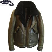 Jaqueta masculina de pele de carneiro, couro legítimo militar quente de lã de ovelha com forro de pele real, casaco bomber para motociclista 2024 - compre barato