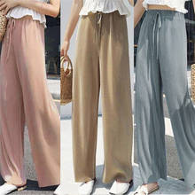 Summer Wide Leg Pants For Women Casual Elastic High Waist 2020 New Fashion Loose Long Pants Pleated Pant Trousers Femme 2024 - buy cheap