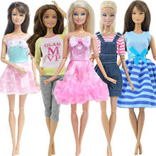 Conjunto de 5 unidades de ropa para muñeca Barbie, conjunto de mezclilla, blusa, pantalones, Tops, falda, vestido informal diario, accesorios para muñecas de 12 pulgadas 2024 - compra barato