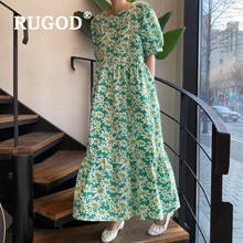 2020 New summer dress women elegant O-neck short sleeve floral dress casual summer beach green dress big hem long dress vestidos 2024 - buy cheap