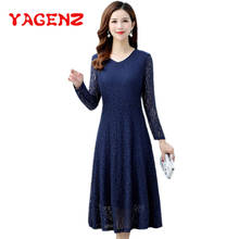 Yagenz vestido de renda feminino, roupas de primavera para mulheres, manga longa, plus size, casual, gola em v, moda 728 2024 - compre barato