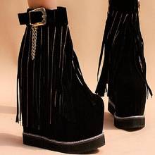 Women Autumn Winter New Korean Style Tassel Height Increasing Ankle Boots Dull Polish Sweet Concise Casual High Heels Shoes 2024 - buy cheap