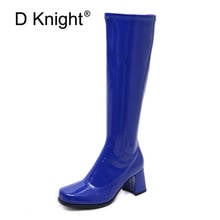 D Knight-Botas de tacón alto y grueso para mujer, zapatos de charol, de Botas Largas, color negro y morado 2024 - compra barato