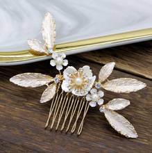 Gold Crystal Pearl Handmade Women Flower Hair Combs Jewellery Headpiece Party Wedding Bride Tiaras Hair Jewelry Accessories 2024 - buy cheap