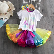 Vestido de unicórnio para meninas, 3 peças, vestidos para crianças de 3 a 8 anos, festa de verão, princesa 2024 - compre barato