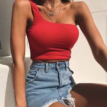 Women Lady Female One Shoulder Crop Tops Sleeveless T-Shirt Tank Tops Summer Beach Vest Bare Midriff Summer Fashion Clothes 2020 2024 - buy cheap