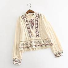 floral Women autumn vintage embroidery loose shirt hollow out long sleeve retro blouse ladies fashion casual tops work blusas 2024 - buy cheap