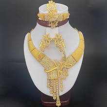 Conjunto de joyería de Dubai de 24k para mujer, collar africano, pendientes, anillo de oro etíope, regalos de boda, fiesta nupcial 2024 - compra barato