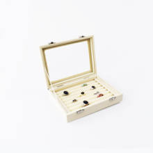 SZanbana Beige 7 Slots Velvet Ring Display Box Earring Organizer Jewelry Tray Cufflink Storage & Show case with Clear Glass lid 2024 - buy cheap