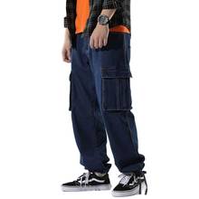 Men Fashion Cargo Denim Pants Straight Loose Baggy Jeans Hiphop Harem Streetwear Blue Trousers Men Clothing 2024 - buy cheap