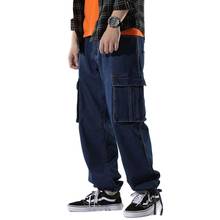 Calça jeans masculina folgada, calça jeans hip hop harém folgada azul 2024 - compre barato