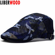 LIBERWOOD Men Breathable mesh Summer hat Newsboy Beret Ivy Cap Cabbie Flat Cap Duckbill Beret camo Hunting Fishing Hat 2024 - buy cheap