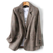 2021 moda xadrez pequeno terno feminino primavera outono casual tops blazer coreano solto jaqueta roupas de escritório único breasted kw498 2024 - compre barato