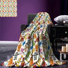 Kids Throw Blanket Colorful Cartoon Robot Collection Boys Nursery Theme Futuristic Fantastic Science Toys Warm Blanket for Bed 2024 - buy cheap