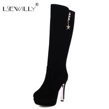 Lasyarrow Knee-High Women Boots Shoes Zip  High Heels Long Boots Round Toe Thin Heels Boots Ladies Winter Black Size 30-48 2024 - buy cheap