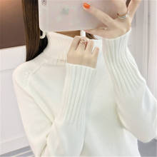 Suéter feminino de gola alta manga longa, pulôveres de malha, outono e inverno 2020 2024 - compre barato