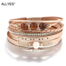 ALLYES Boho Braided Leather Bracelet for Women Natural Pearl Crystal Charm Multilayer Bracelets & Bangles Female Jewelry 2024 - buy cheap